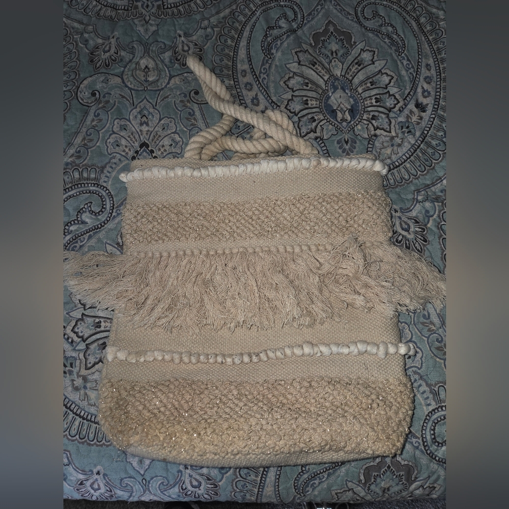 Elegant Cream Woven Tote Bag